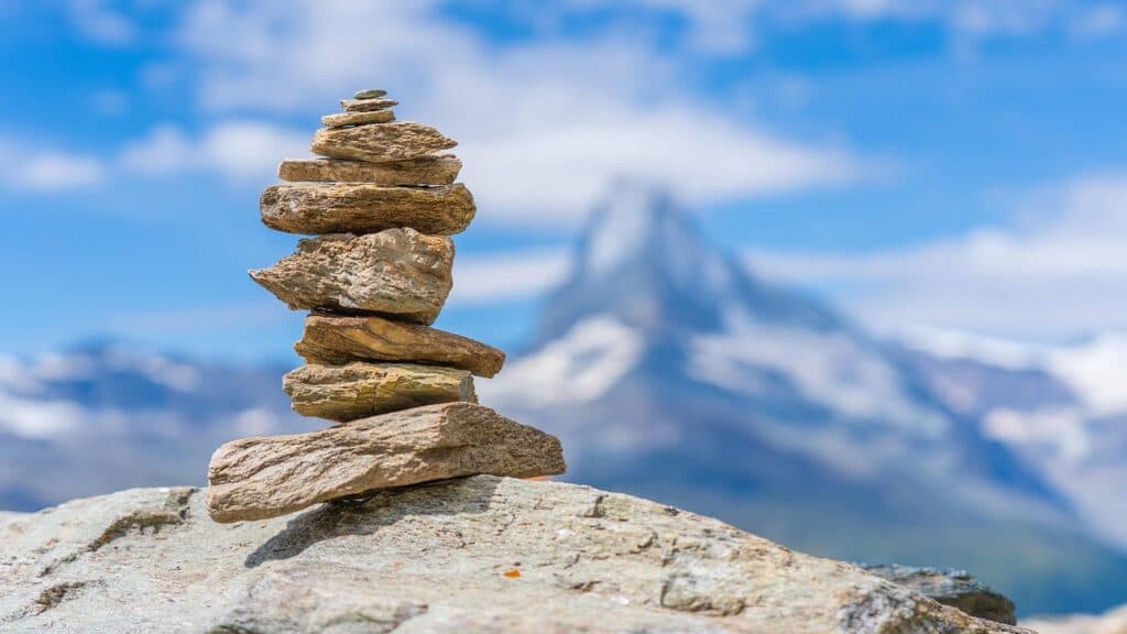 cairn, stone tower, balance, rock, stability, nature, harmony, stacked, matterhorn, mountain